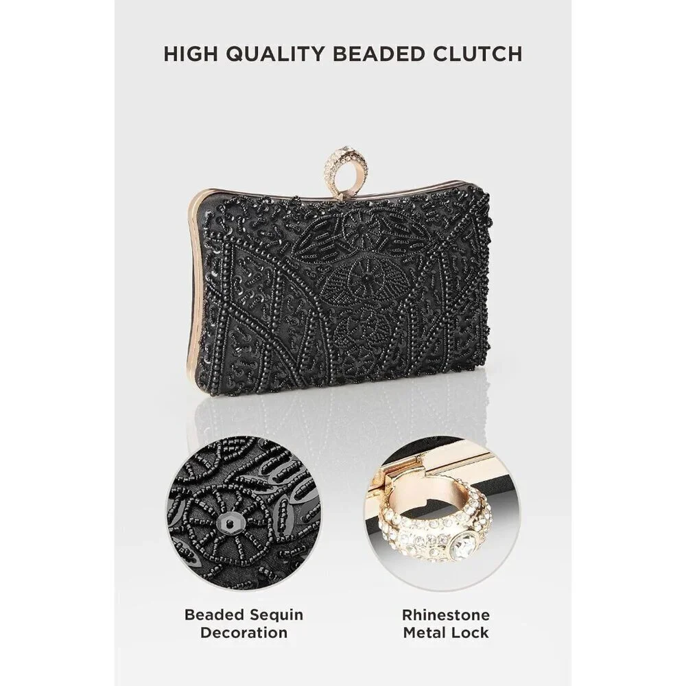 Evening Clutch Purses for Women Satin Beaded Sequin 1920s Gatsby Style